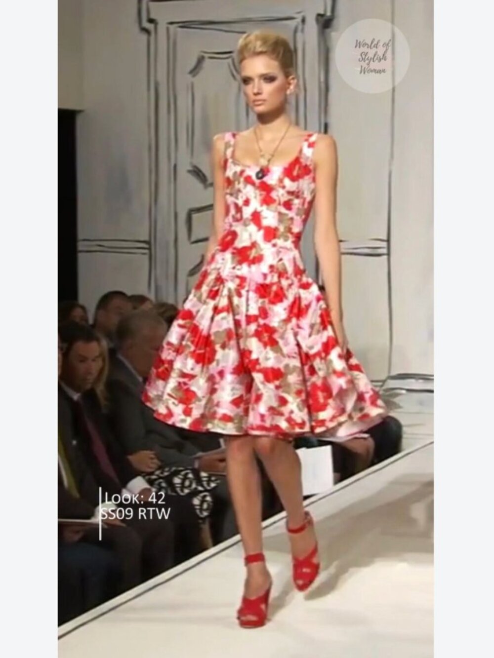 Oscar de la Renta Floral Mini Dress Runway S/S 2009 Red White 2